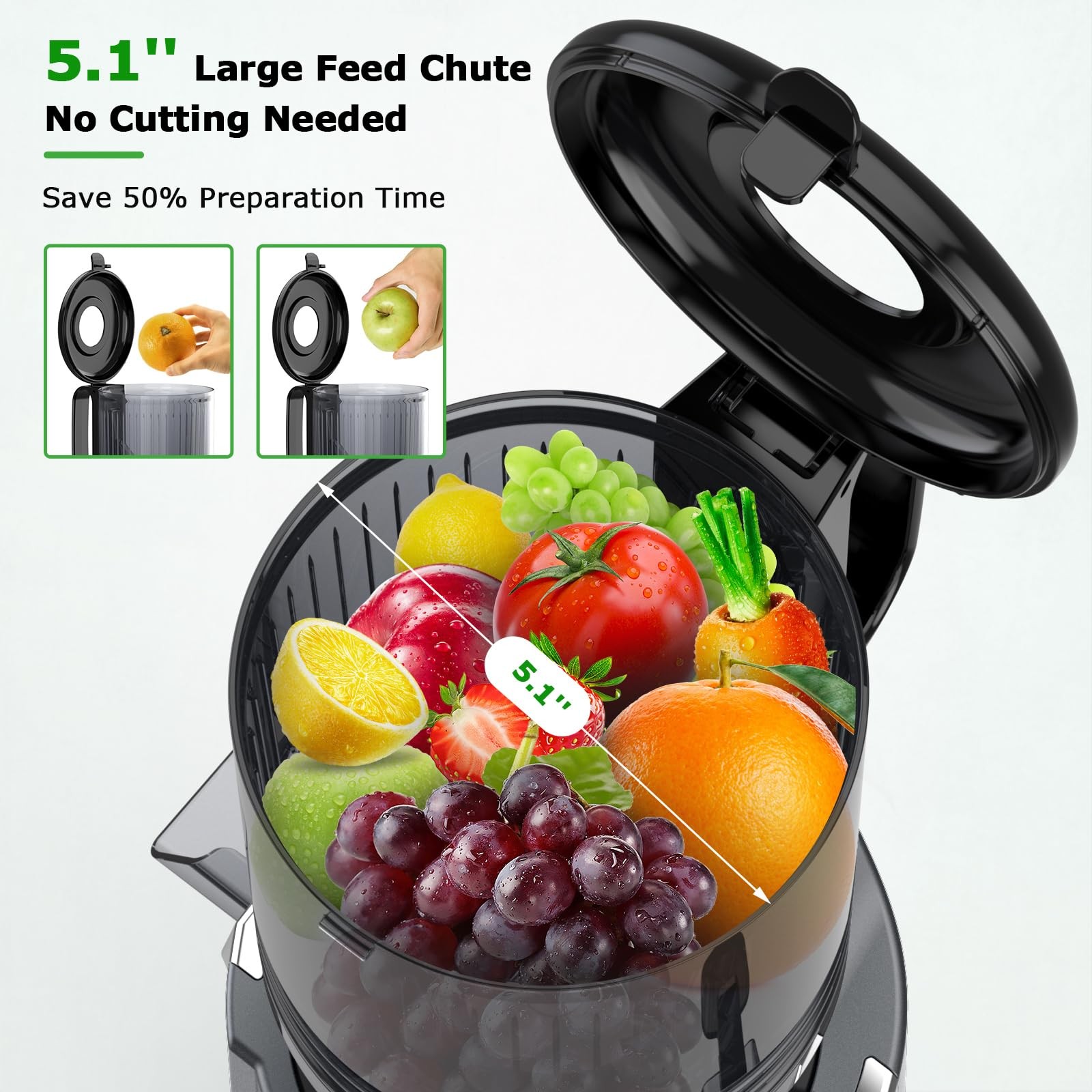 Cold Press Juicer Machines: 5.1" Wide Feed Chute Slow Masticating Juicer for ...