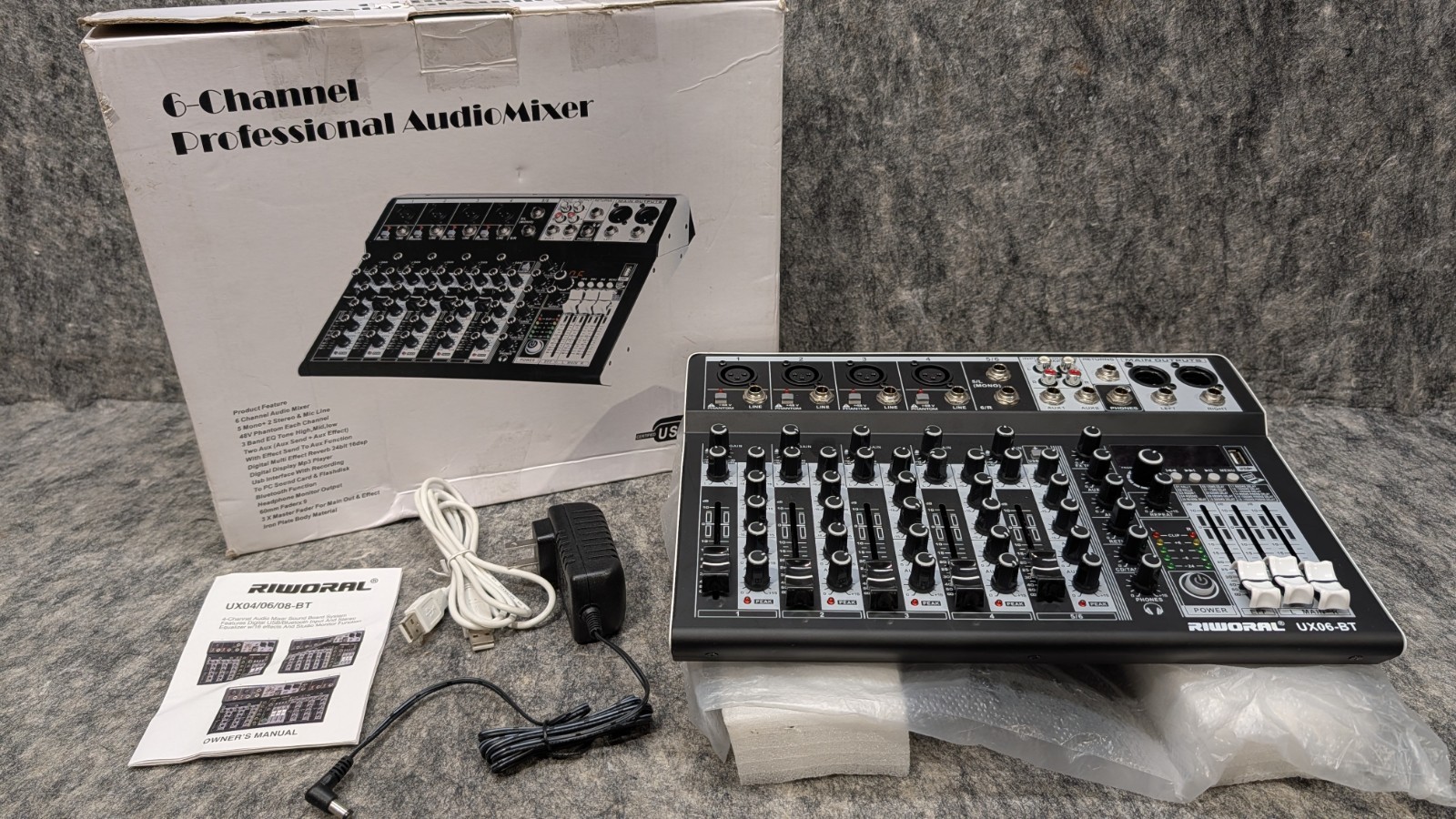 Riworal 6 Channel Audio Interface Sound Board Mixing Console 16-Bit UX06-BT