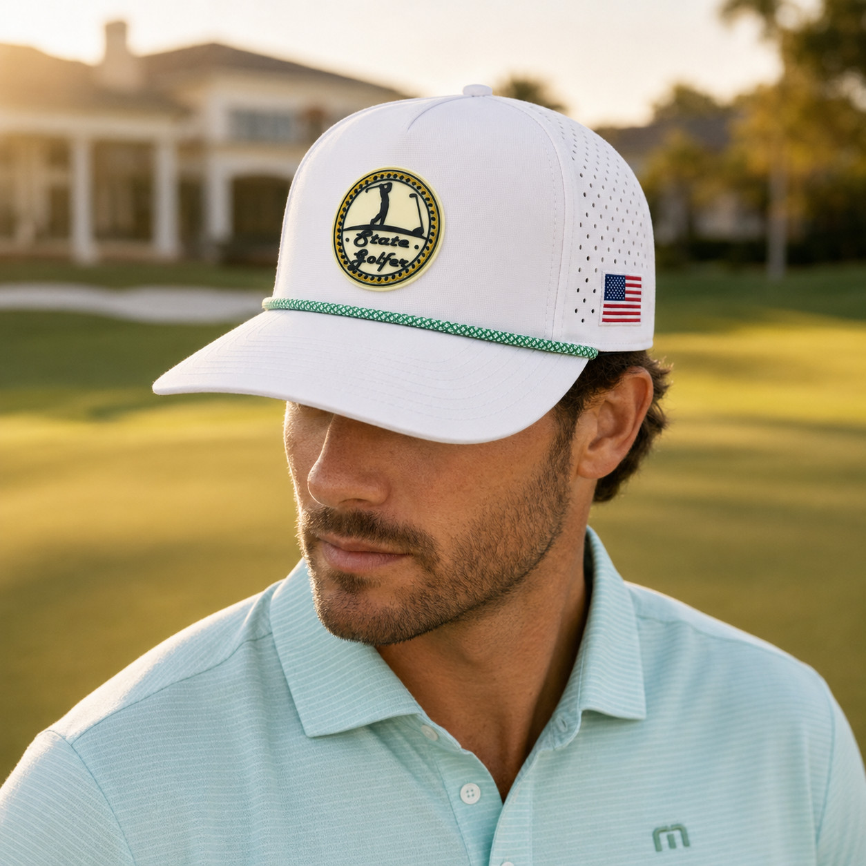 State Golfer Golf Rope Hat Snapback Trucker Cap USA Flag Golfing Adjustable
