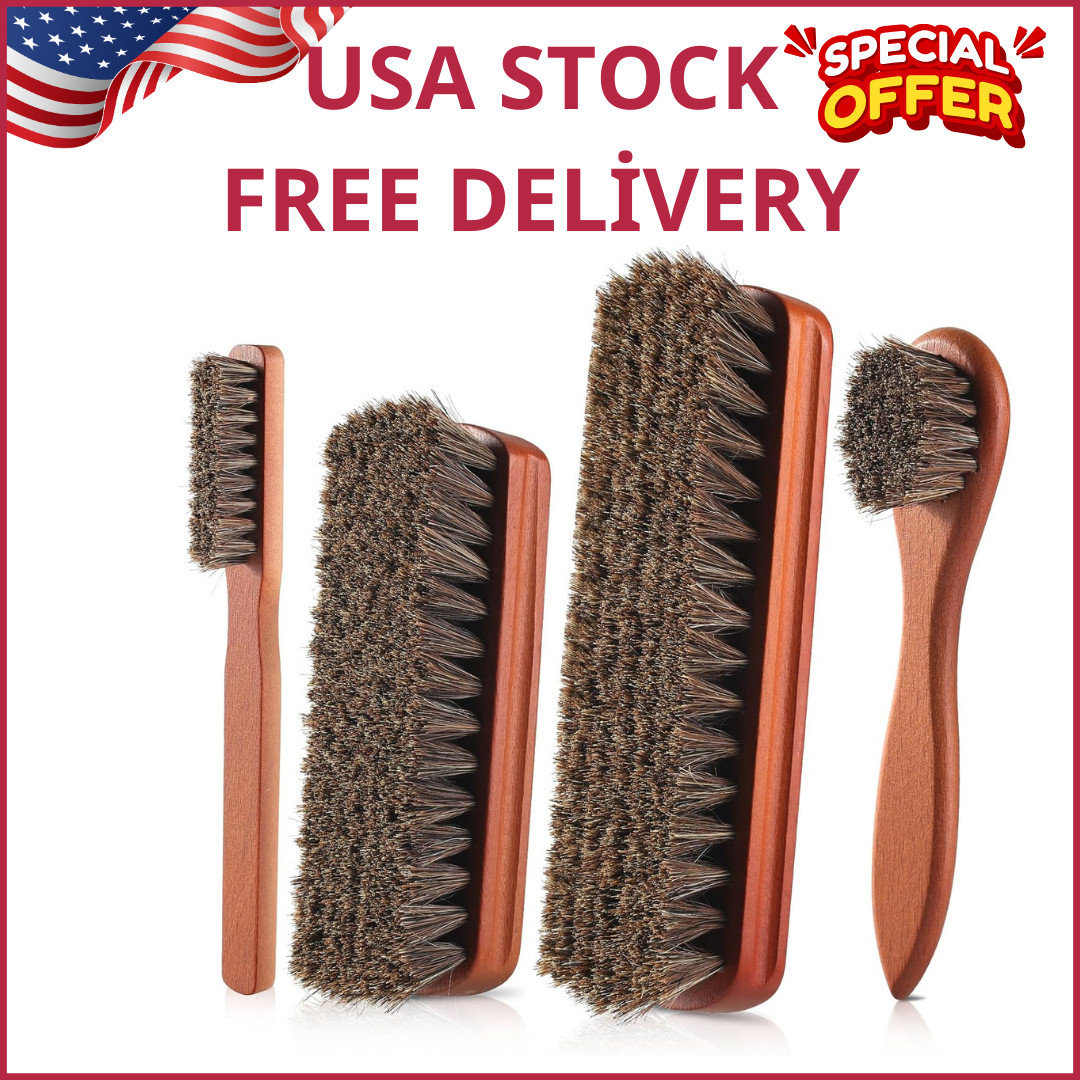 4 Pcs Shoe Brush, Boot Brush, Horse Hair Brush for Leather, Shoe Polish Brush..