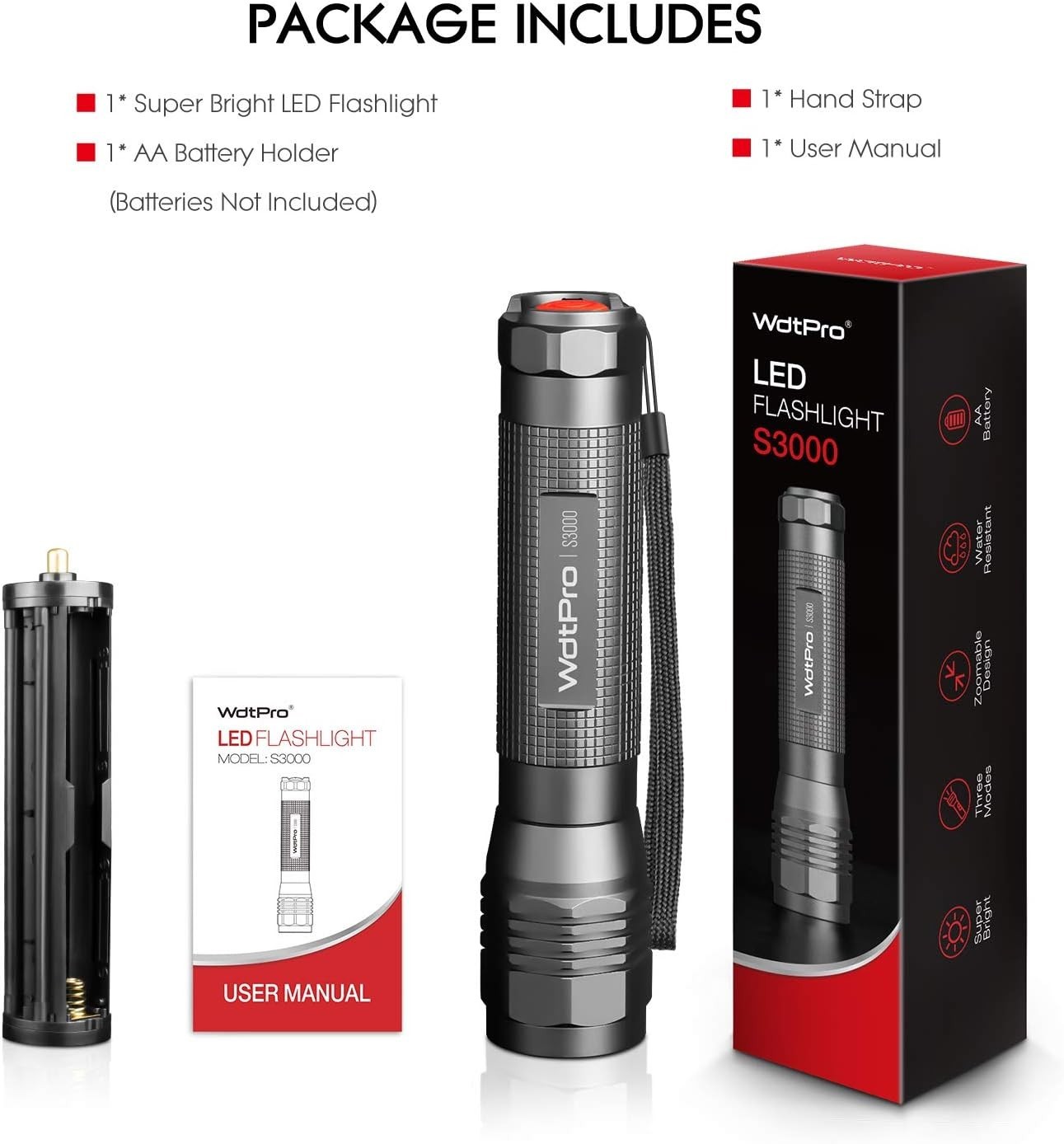 NewLight S3000 LED Flashlight High Lumens - Super Bright, Powerful, & Tactical