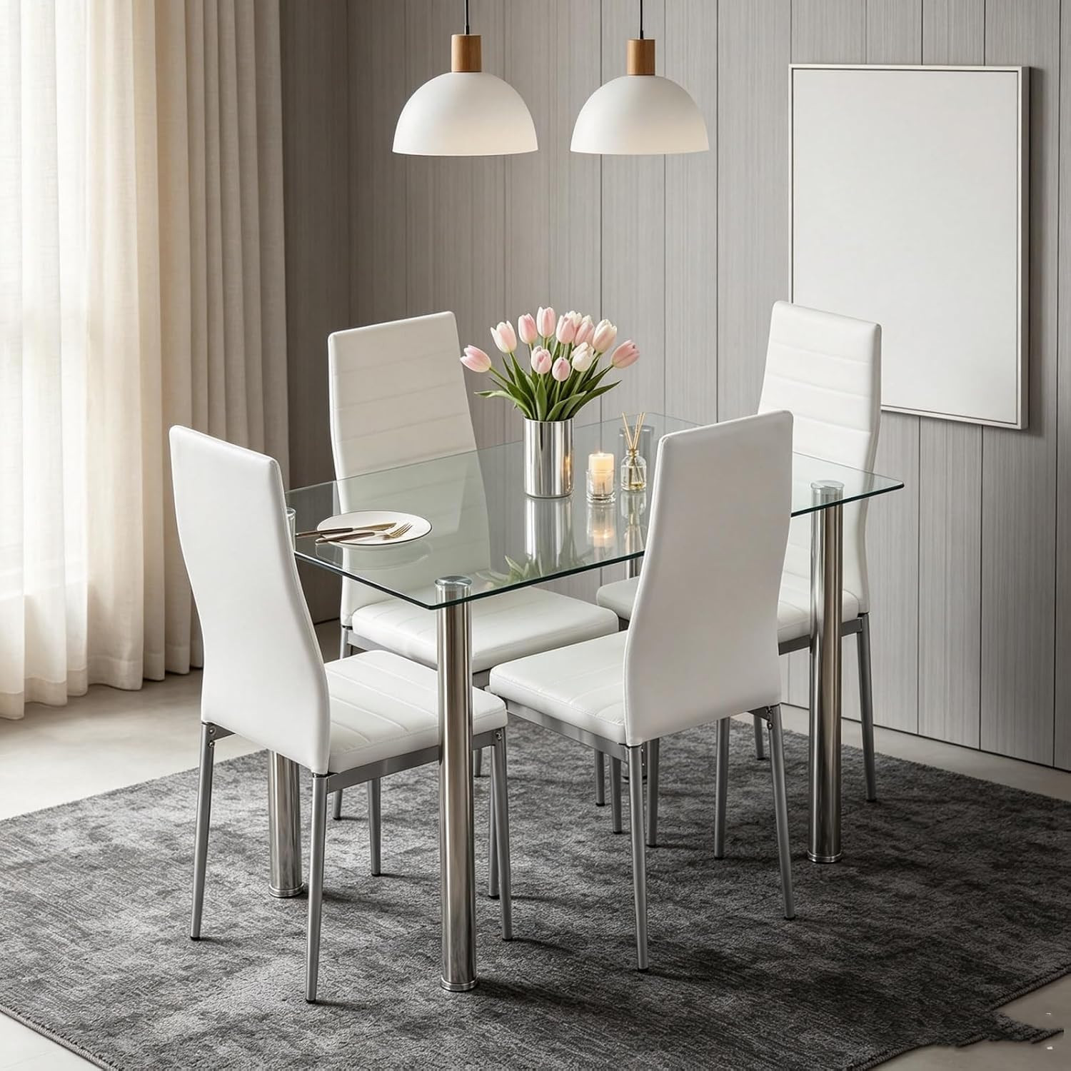 43.3-Inch Silver Modern Kitchen & Dining Table - Stylish & Compact Design