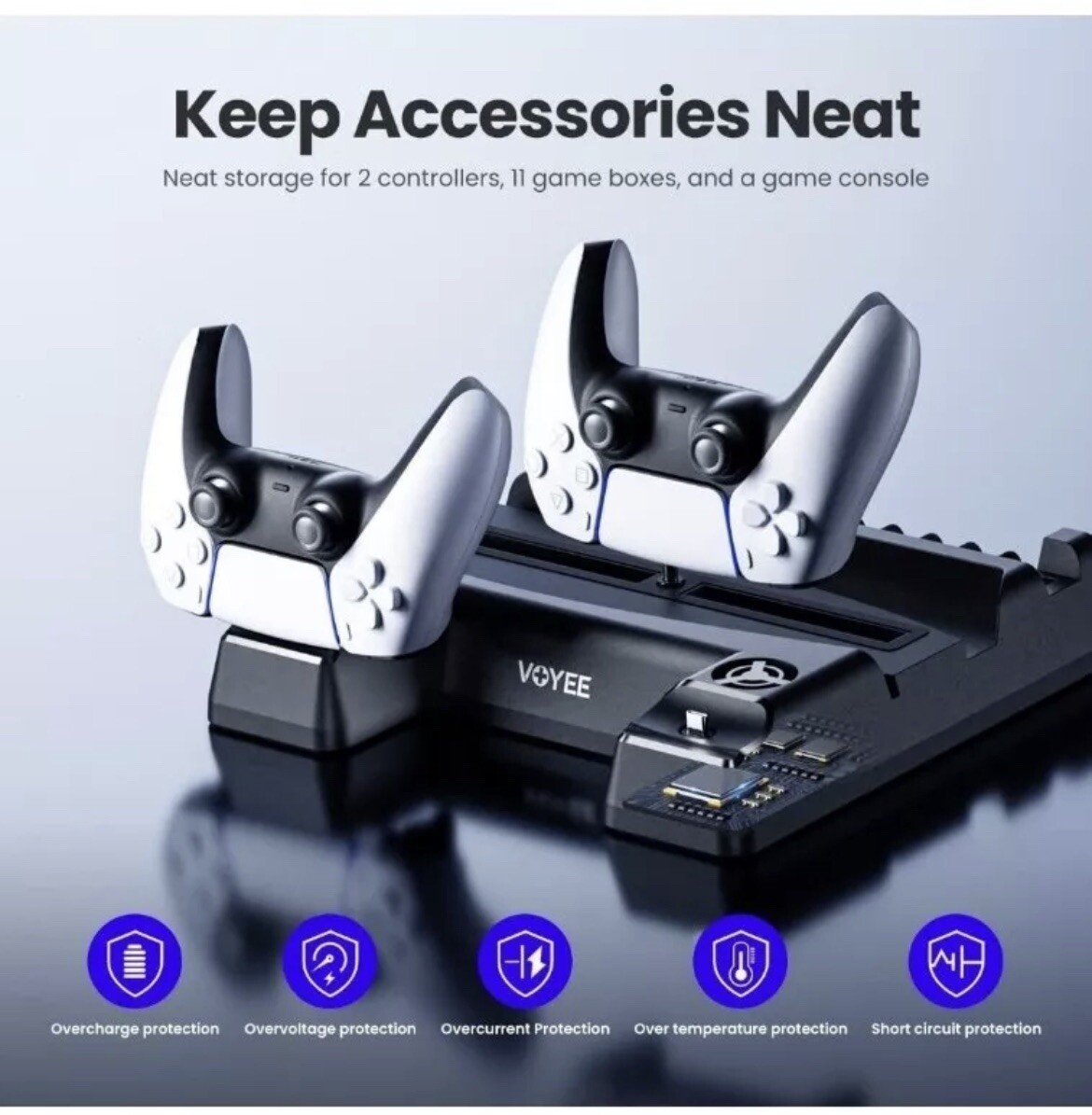 PS5 Stand, VOYEE PS5 Accessories System multifunctional cooling stand sealed