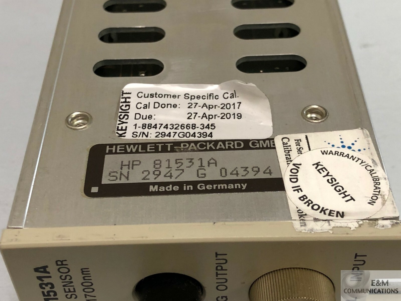 HP AGILENT 81531A OPTICAL POWER SENSOR 800-1700nm MODULE