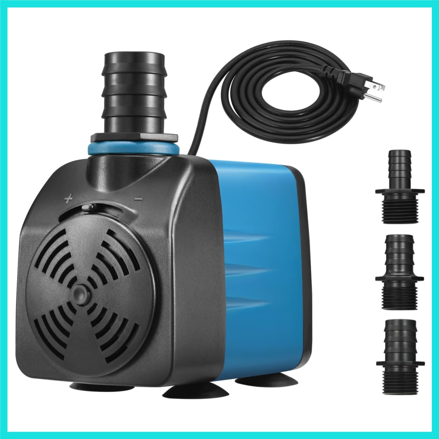480GPH Adjustable Flow Fountain Pump with 3 Nozzles 1/2", 5/8", 3/4", 10ft Hi...