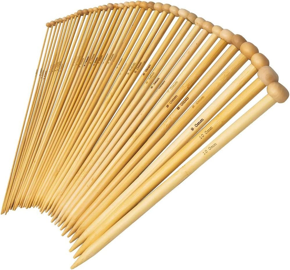 36PCS Bamboo Knitting Needles Set, BetyBedy Single Pointed 36, Brown