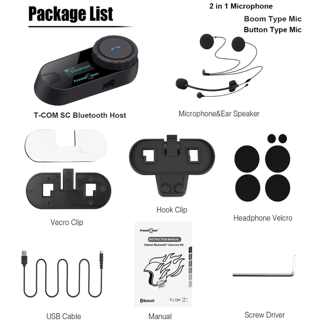 FreedConn TCOM SC Motorcycle Intercom 800M Bluetooth Helmet Headset
