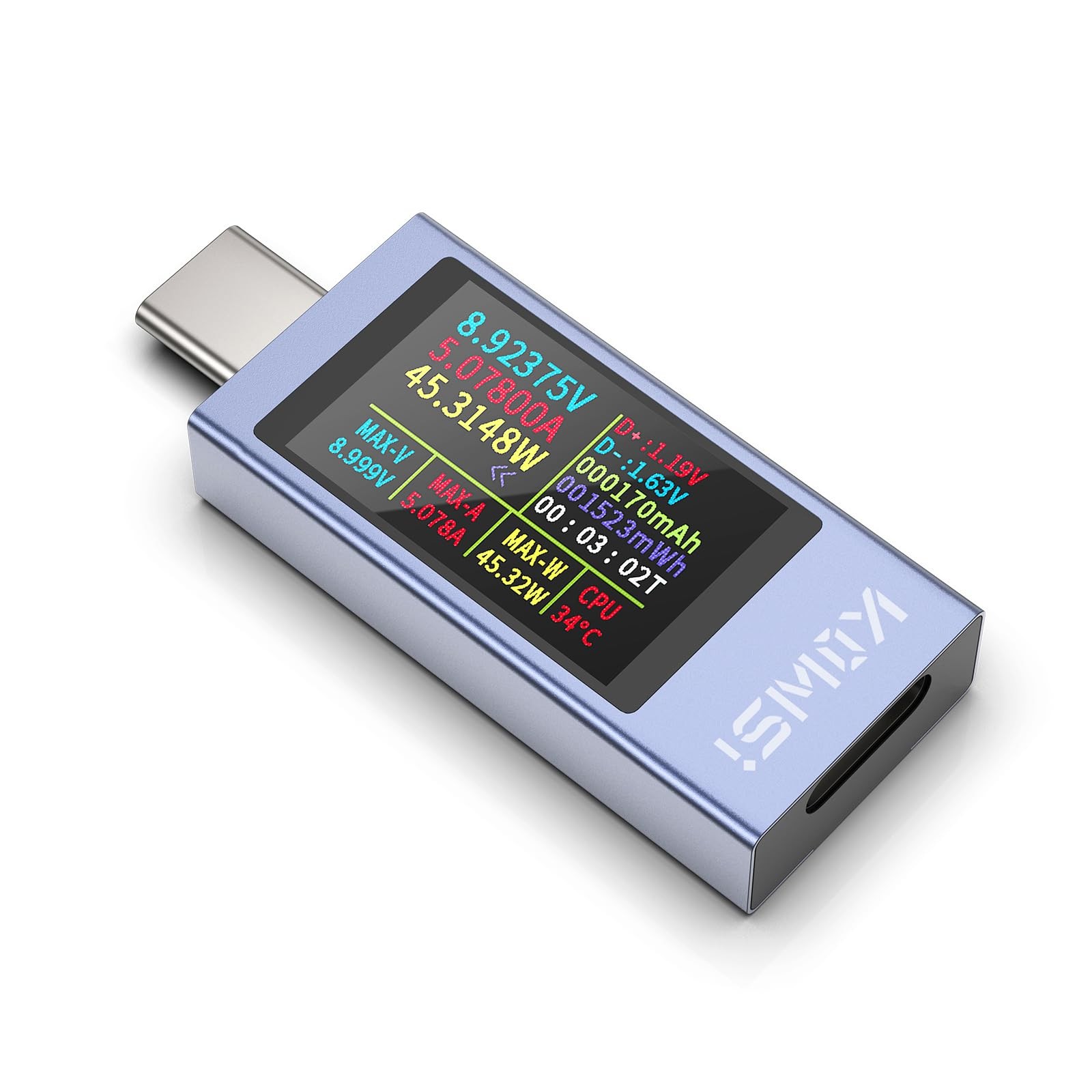 YOJOCK 360W USB C Tester Power Meter, 4-30V 0-12A Type-C KWS-2303C, Grey-blue