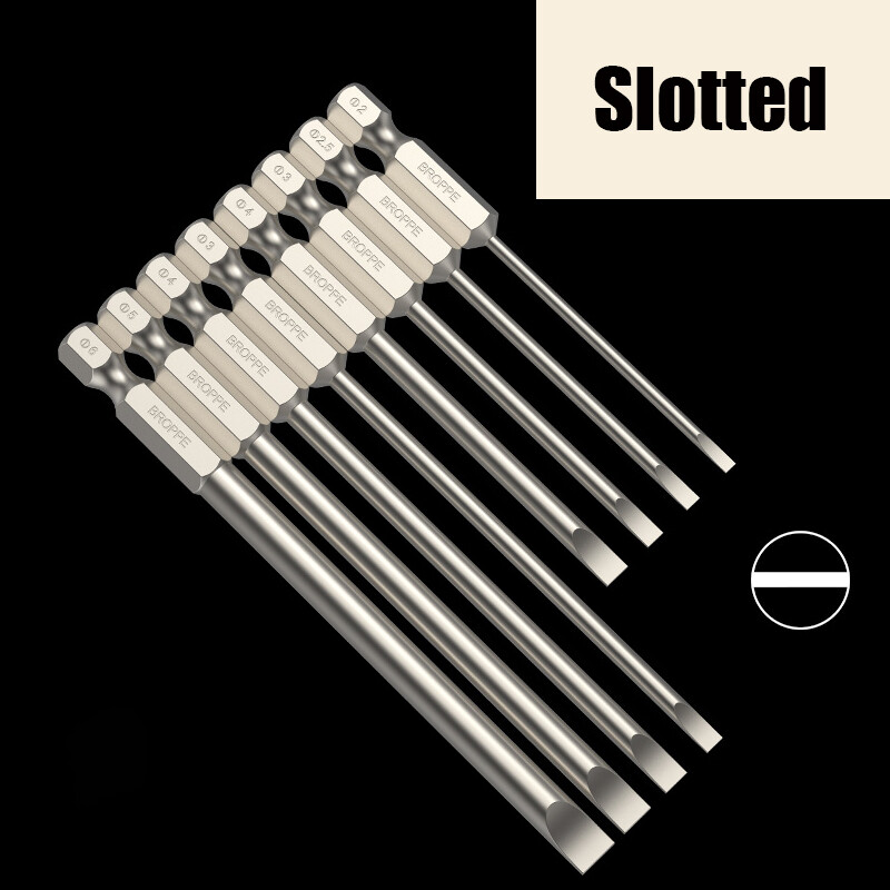 Slotted Screwdriver Bit Set Ø 2/2.5/3/4/5/6mm 1/4 Hex Shank 50/75/100/150mm Long