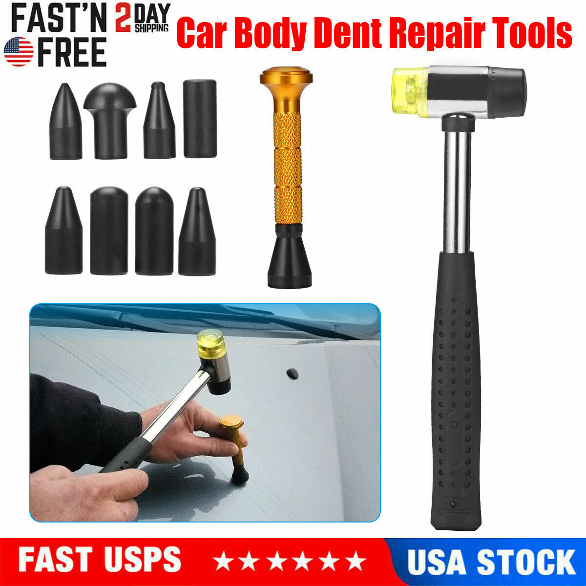 US 10Pcs Paintless Dent Repair Tools Hail Ding Hammer Tap Down Pen Car Repair