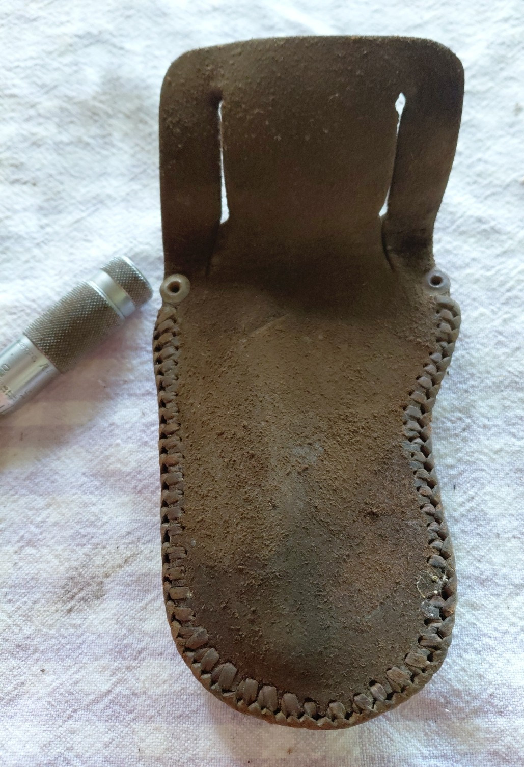 brown sharp micrometer and leather pouch