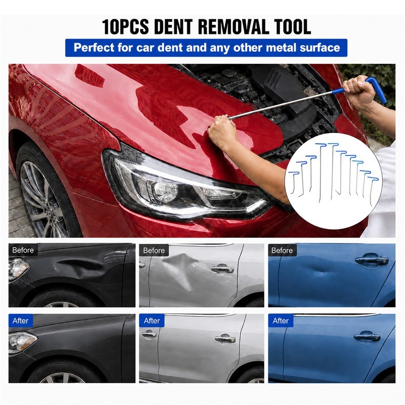 20Pcs Car Push Puller Rods Dent Removal Paintless Tools Repair Hammer kit