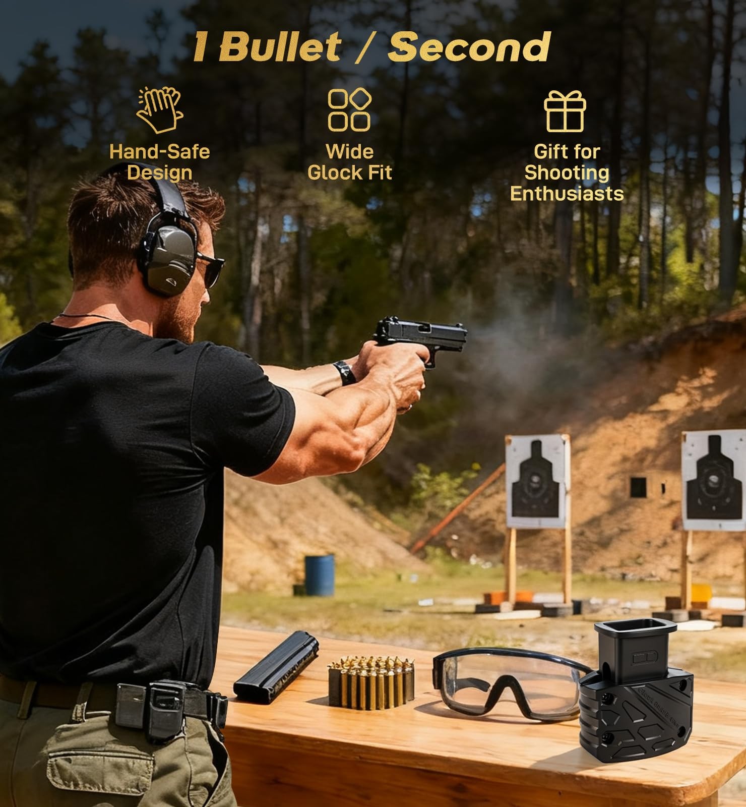 Magazine Speed Loader, Fast & Hand-Safe Mag Loading for Glock 9mm/.40 Black