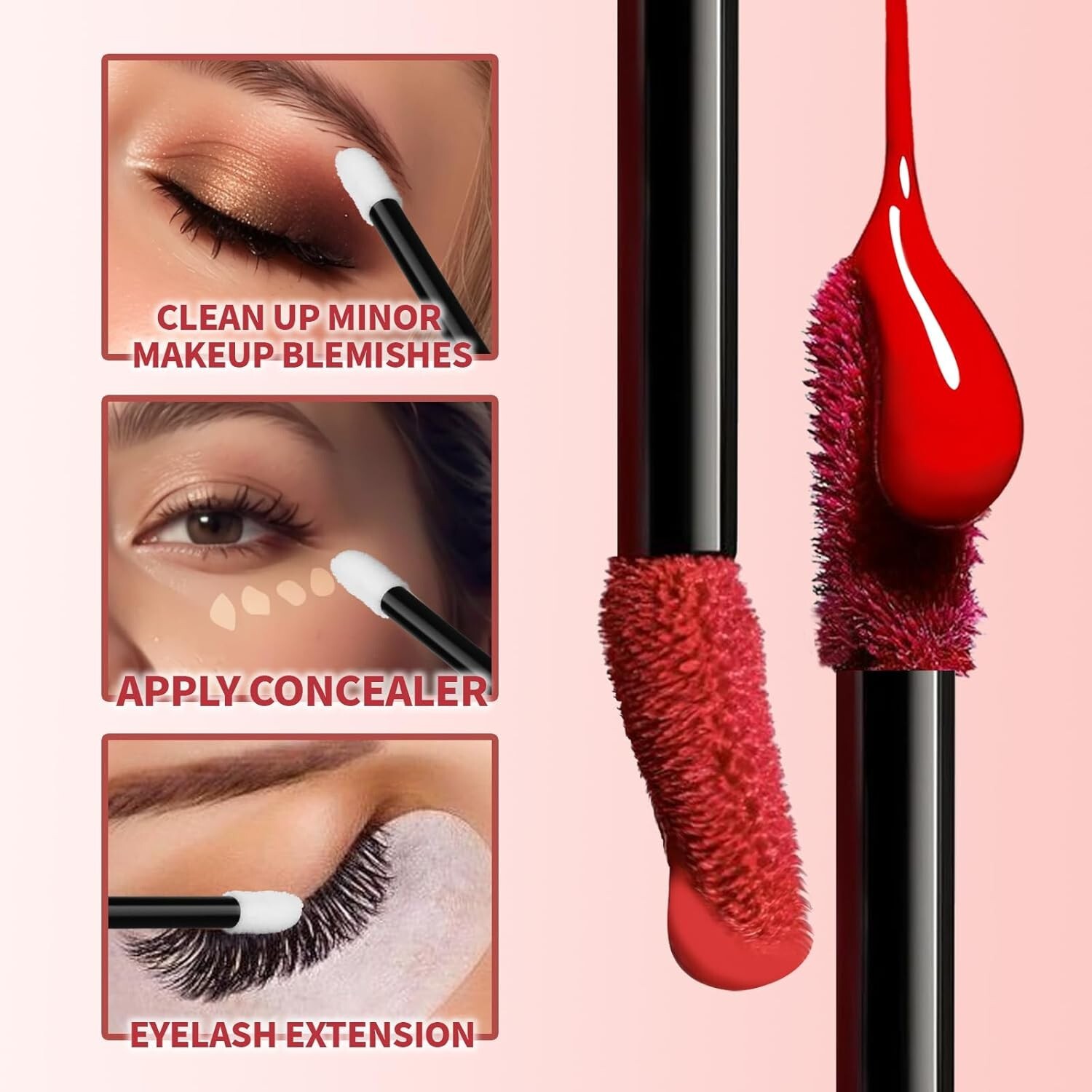 100 Disposable Eyelash Extension Brushes and 100 Disposable Lip Wands