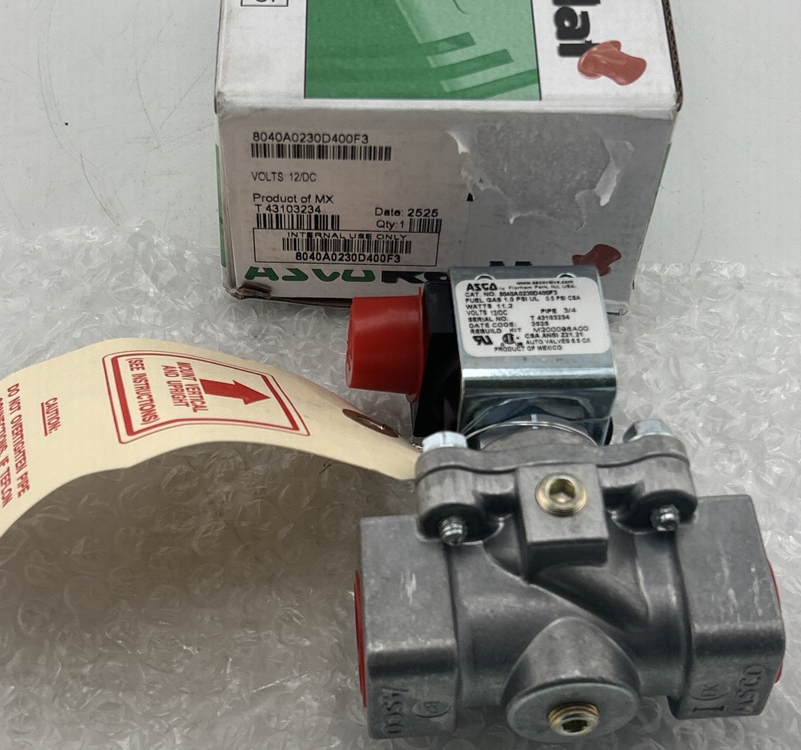ASCO 8040A0230D400F3 Solenoid Valve, 3/4 Inch - Volts 12 DC