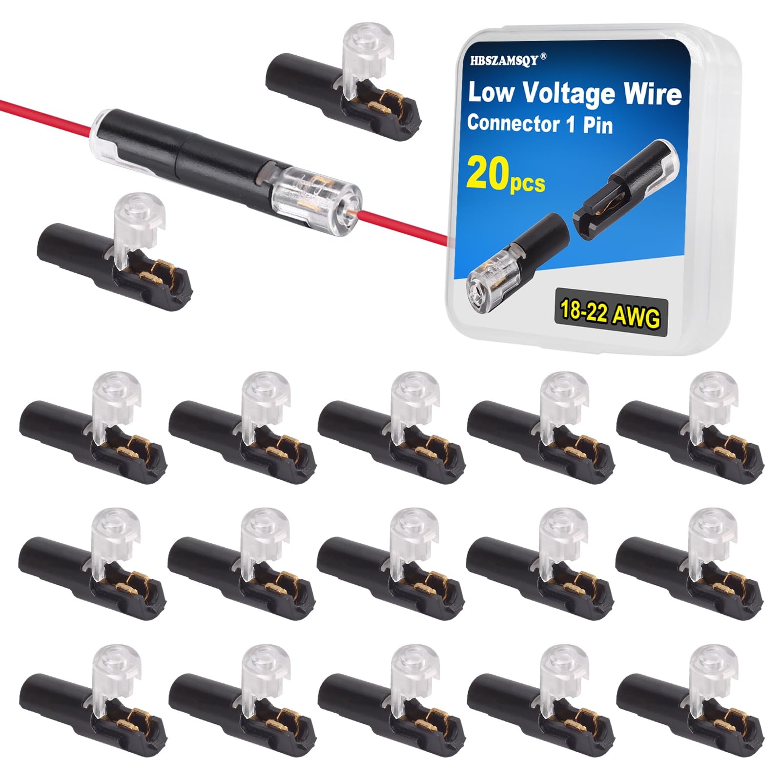 20Pcs 1 Pin Low Voltage Wire Plugin Connectors for 1822 AWG