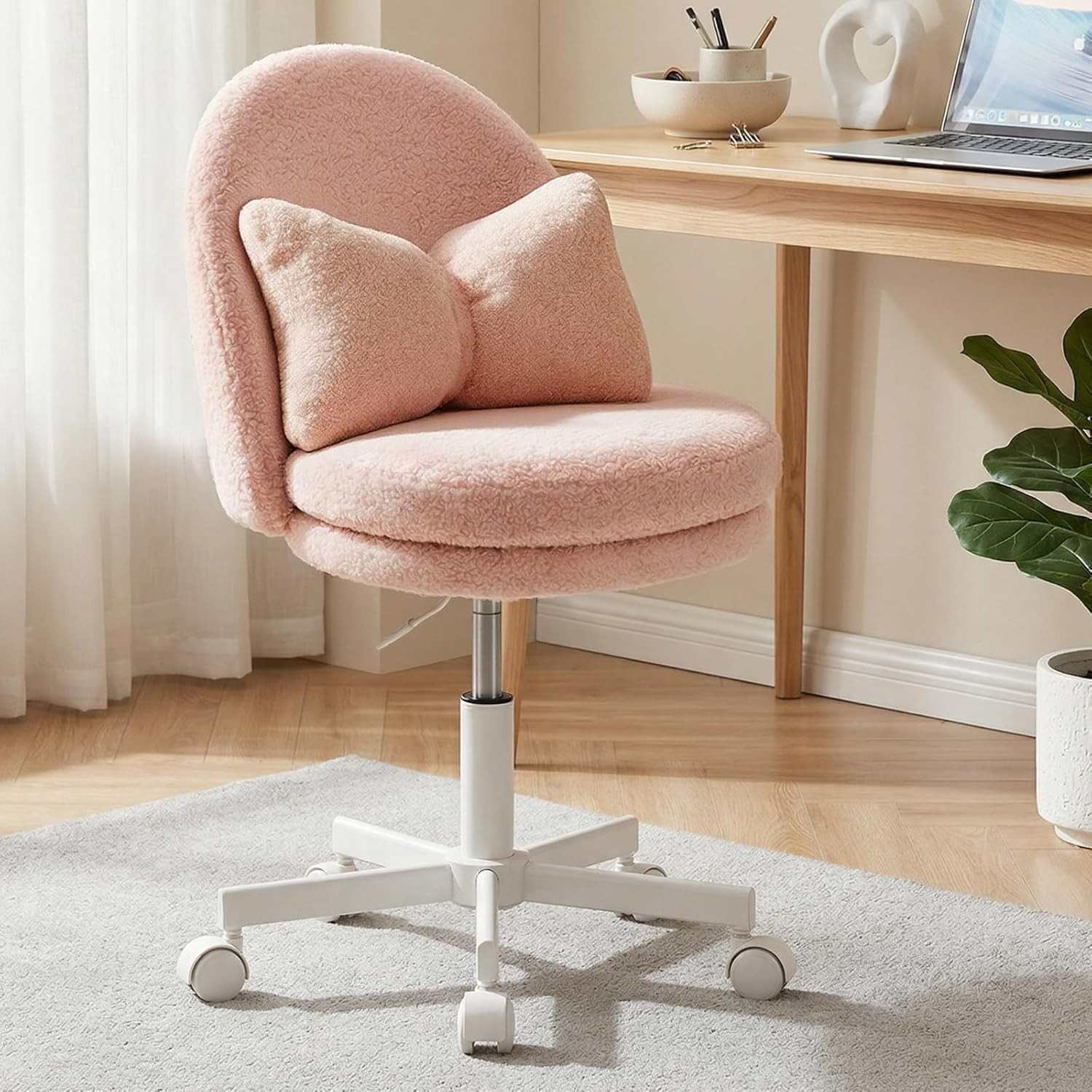Vanity Chair W/ Back Adjustable Tall Office Chair High Swivel Bar Stools Fluffy