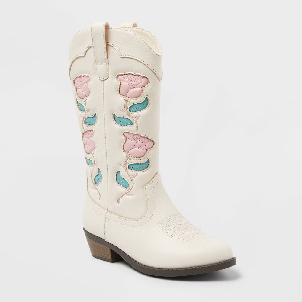 Kids' Emberly Embroidered Western Boots - art class Ivory 1: Mid Calf,
