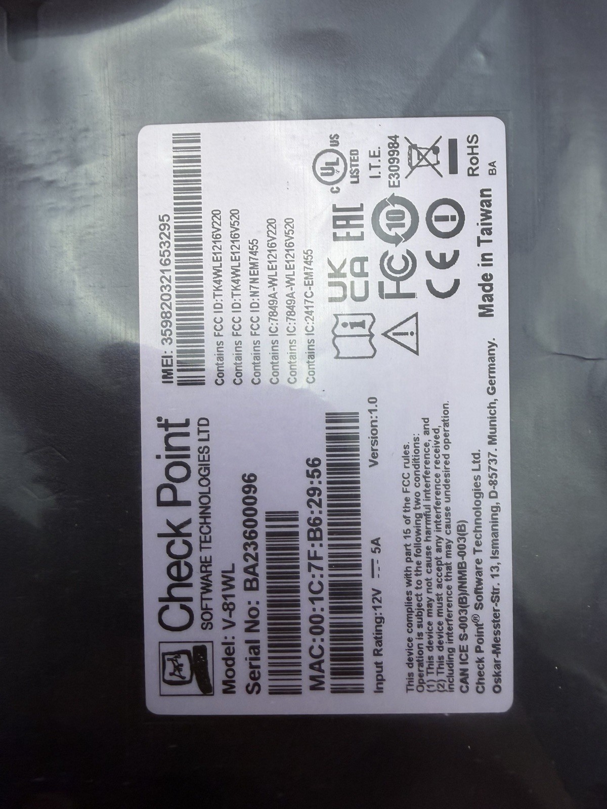 Check Point 1590 Model V81WL Network Security Gateway Device Open Box G2U