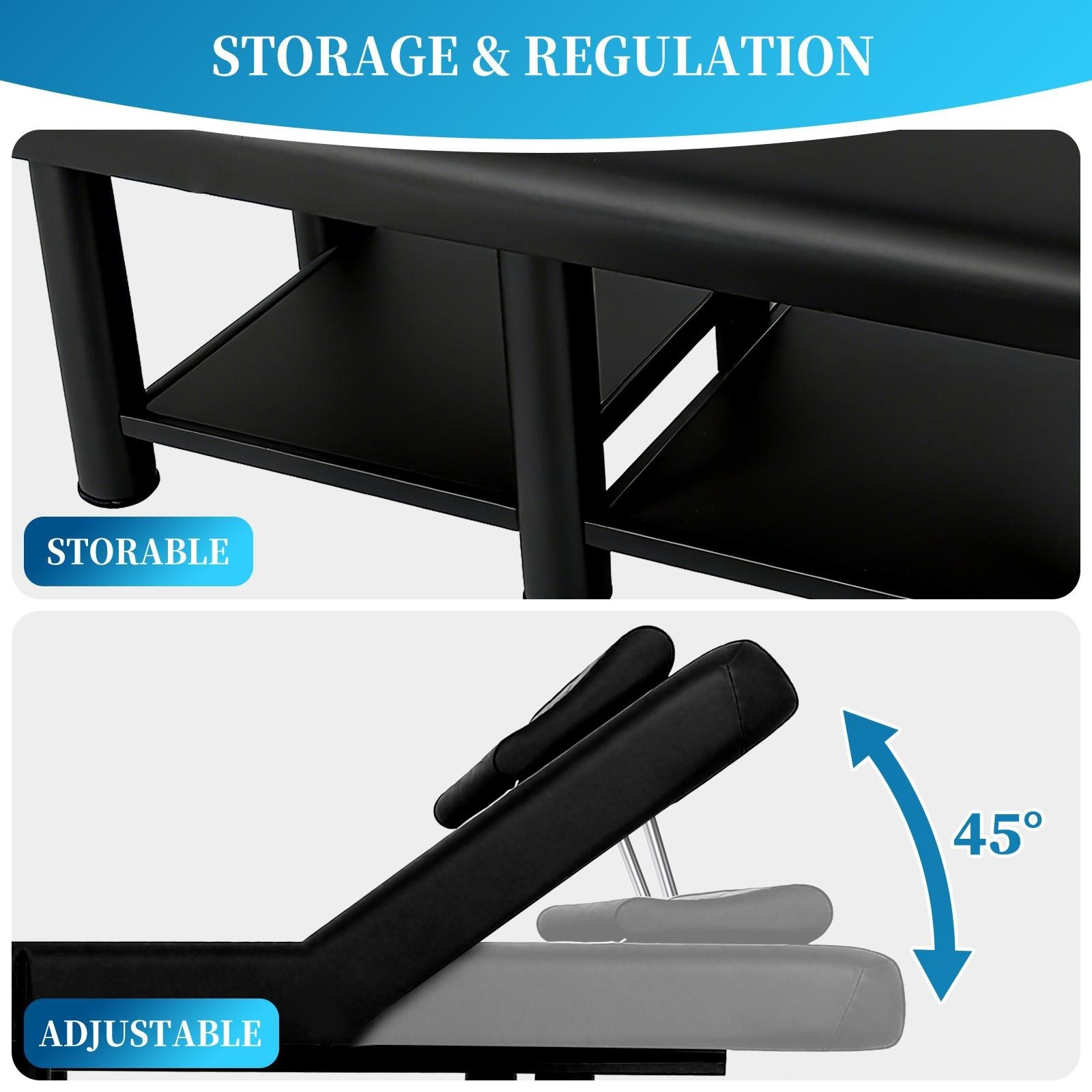 Heavy Professional Massage Bed with Detachable Headrest and Adjustable Backrest