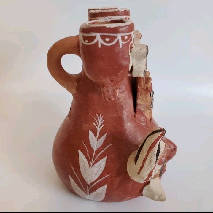 VTG Peruvian Red Clay Luminary Quinua Triple Candelabra Ceremonial Peru Folk Art
