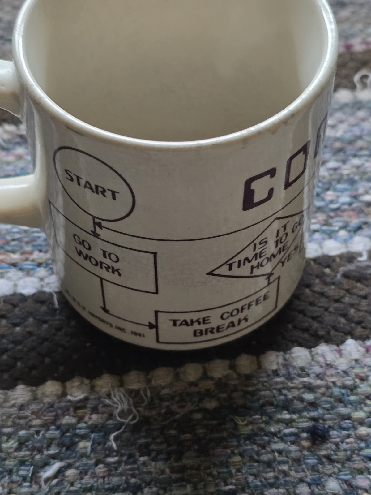 1981 vintage computer cup flow chart compu-mug MSR Imports compu mug programming