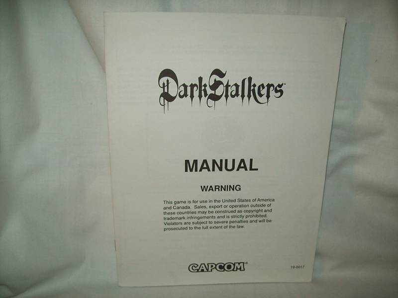 Dark Stalkers Arcade Game Manual Original