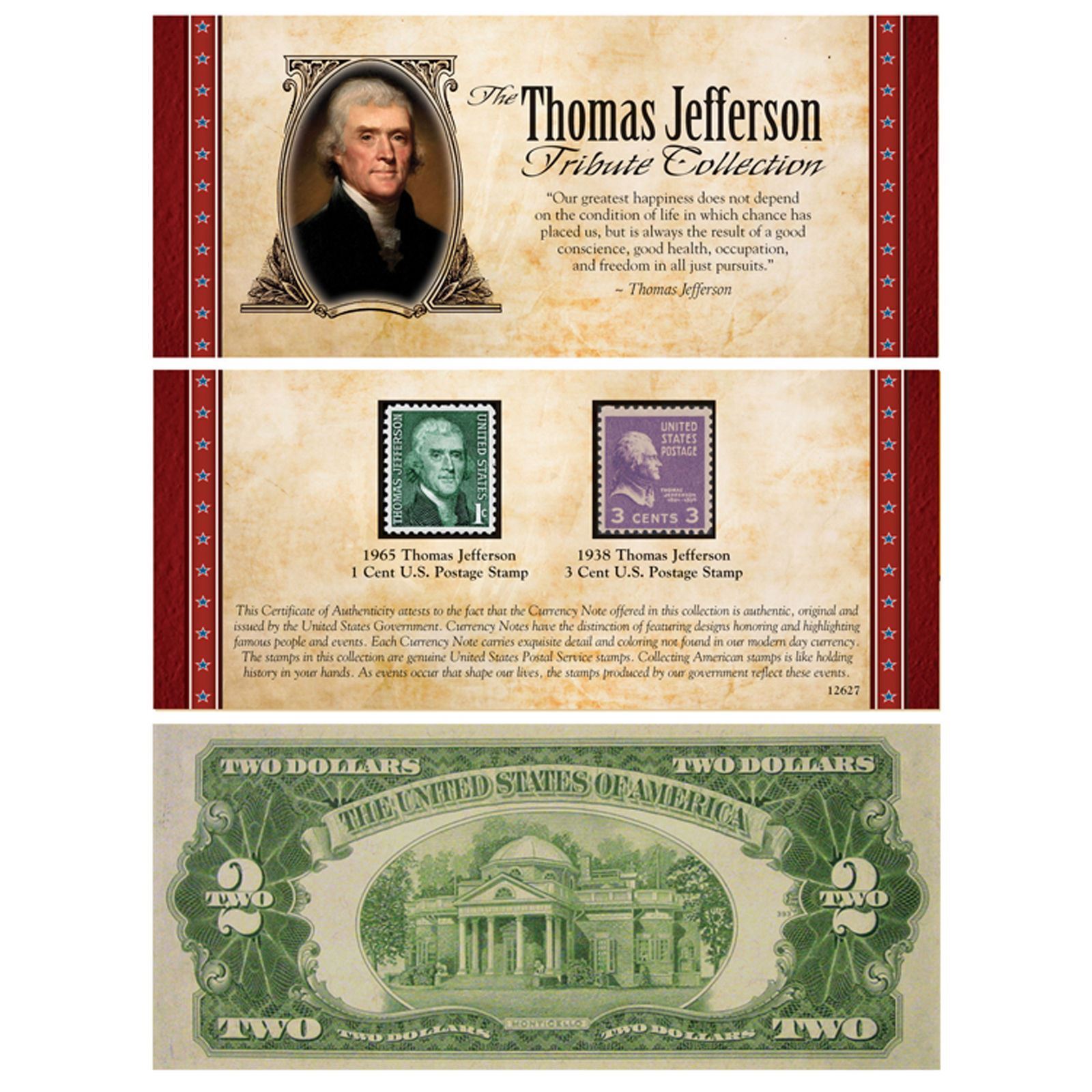 NEW American Coin Treasures The Jefferson Tribute Collection Rare $2 Bill 12627