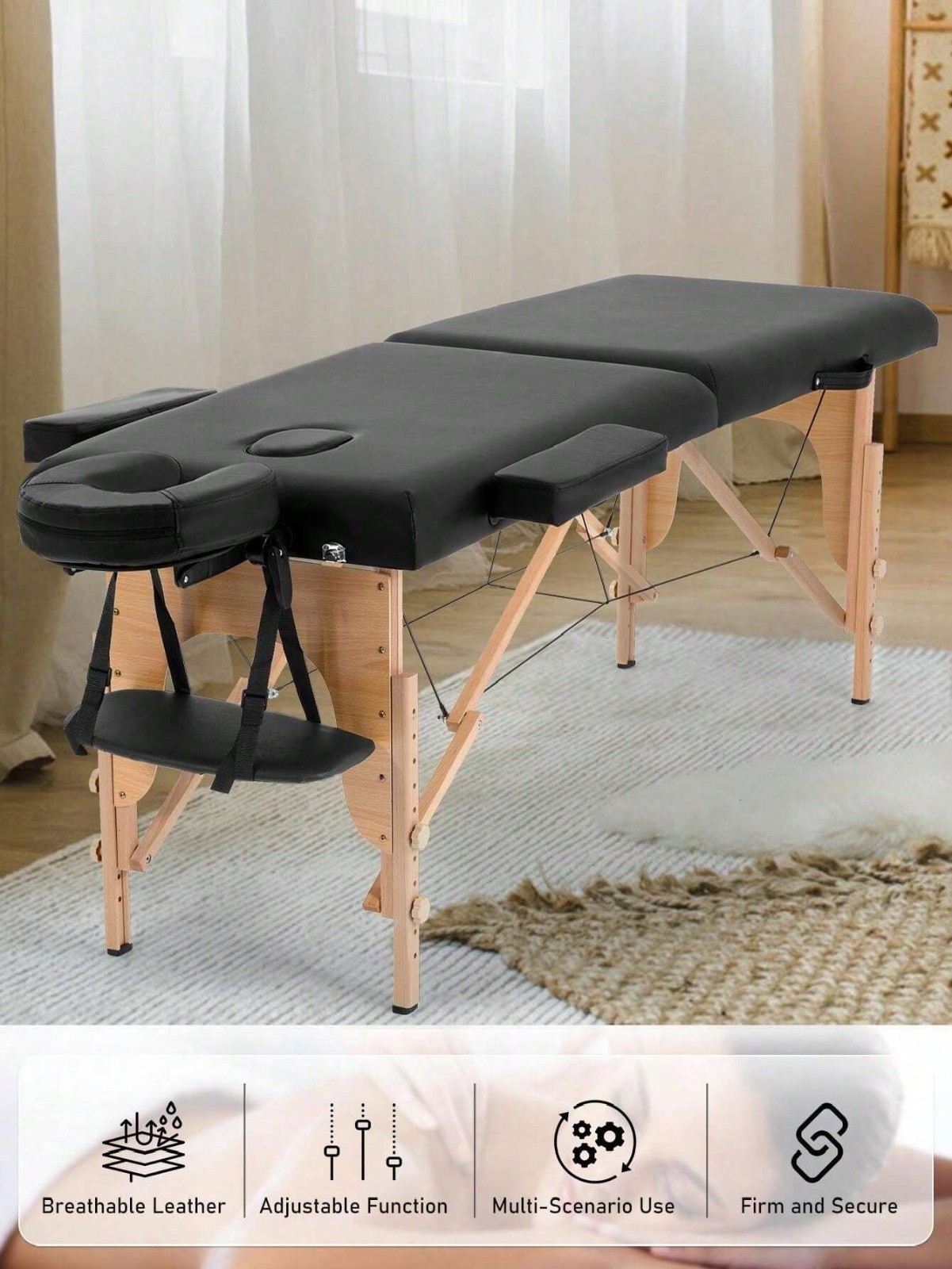 Portable 2-Fold Massage Table 24" Wide Adjustable Salon Bed with Bag