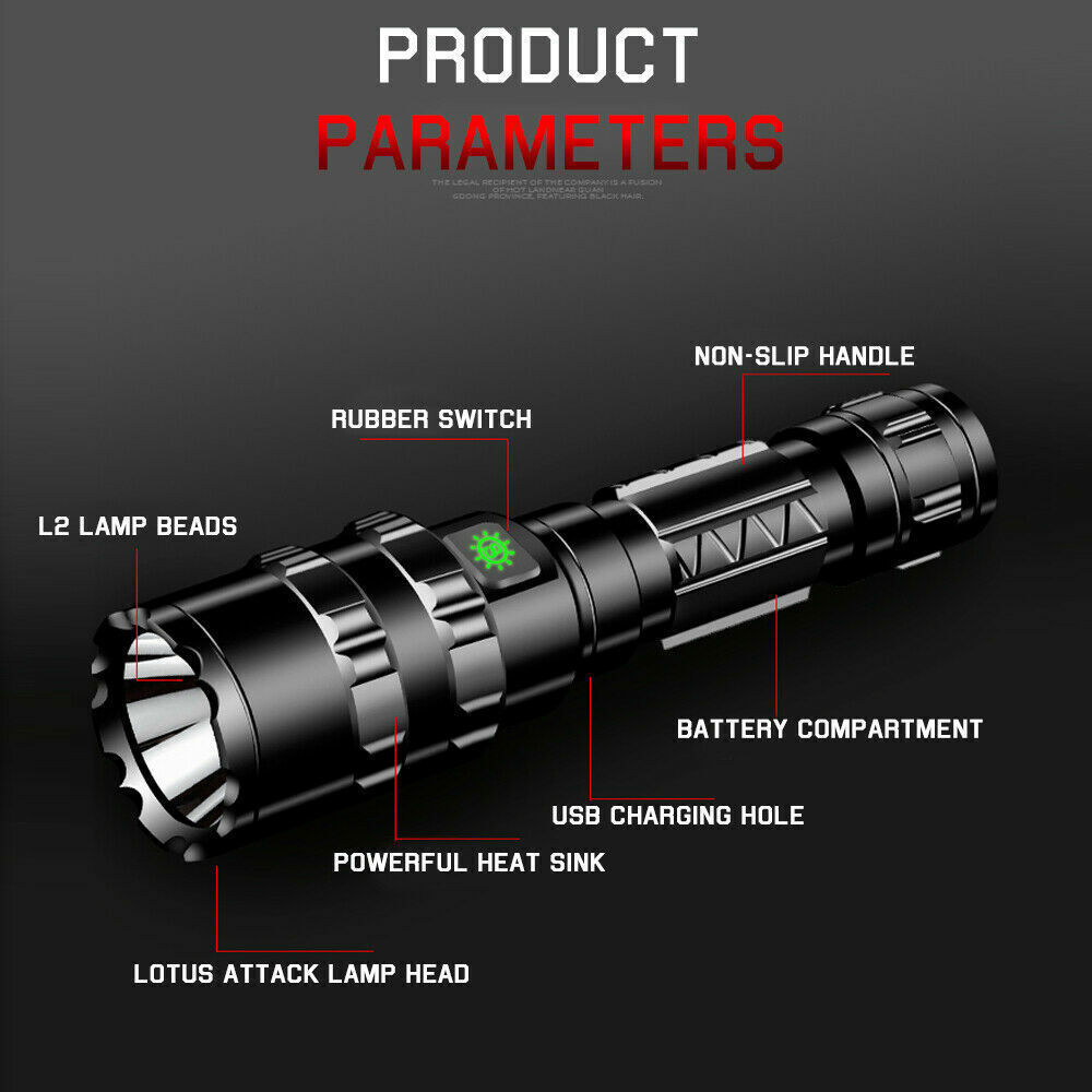 Zoomable LED Tactical Flashlight, High Lumen Rechargeable Waterproof Torch Work