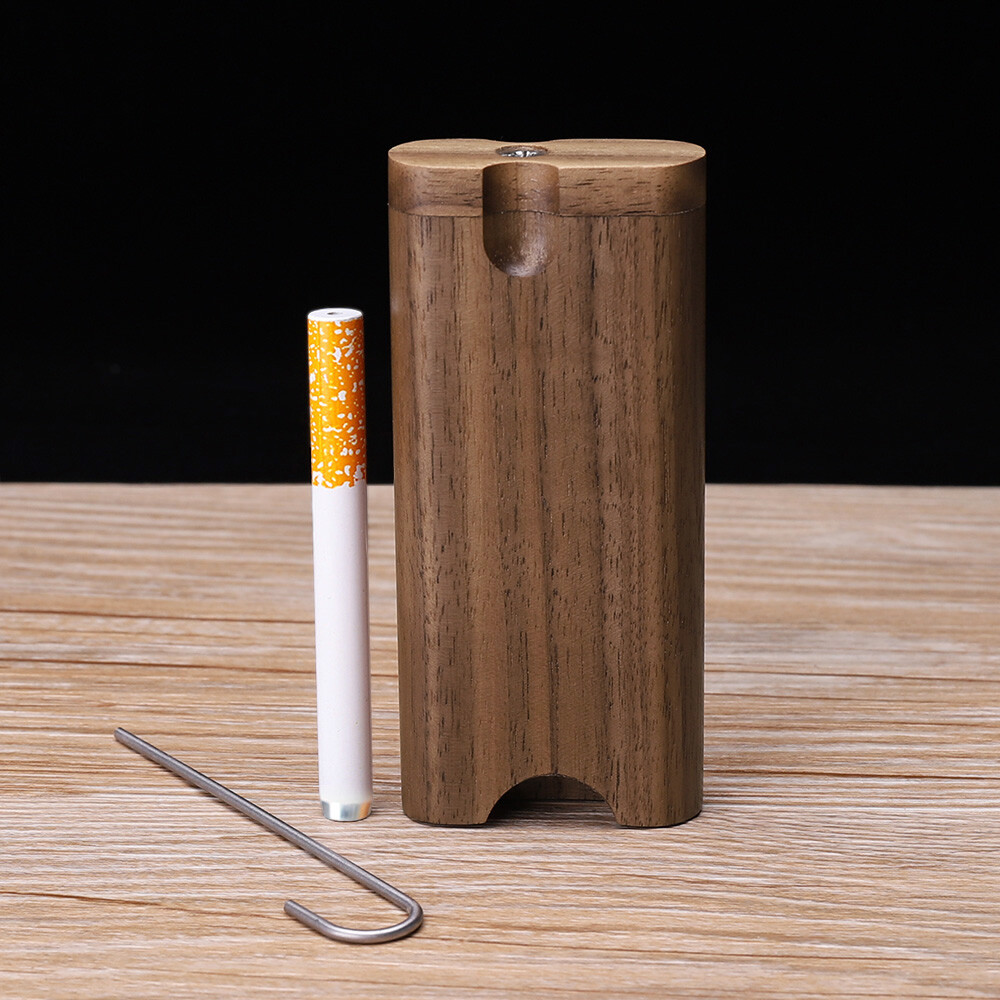 Wooden Dugout Stash Box Self Cleaning Metal One Hitter Tobacco Smoking Kit