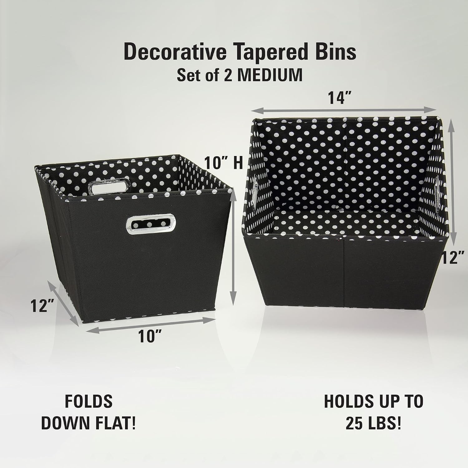 19KDBLK-1 Medium Tapered Decorative Storage Bins | 2 Pack Set Cubby Baskets |...
