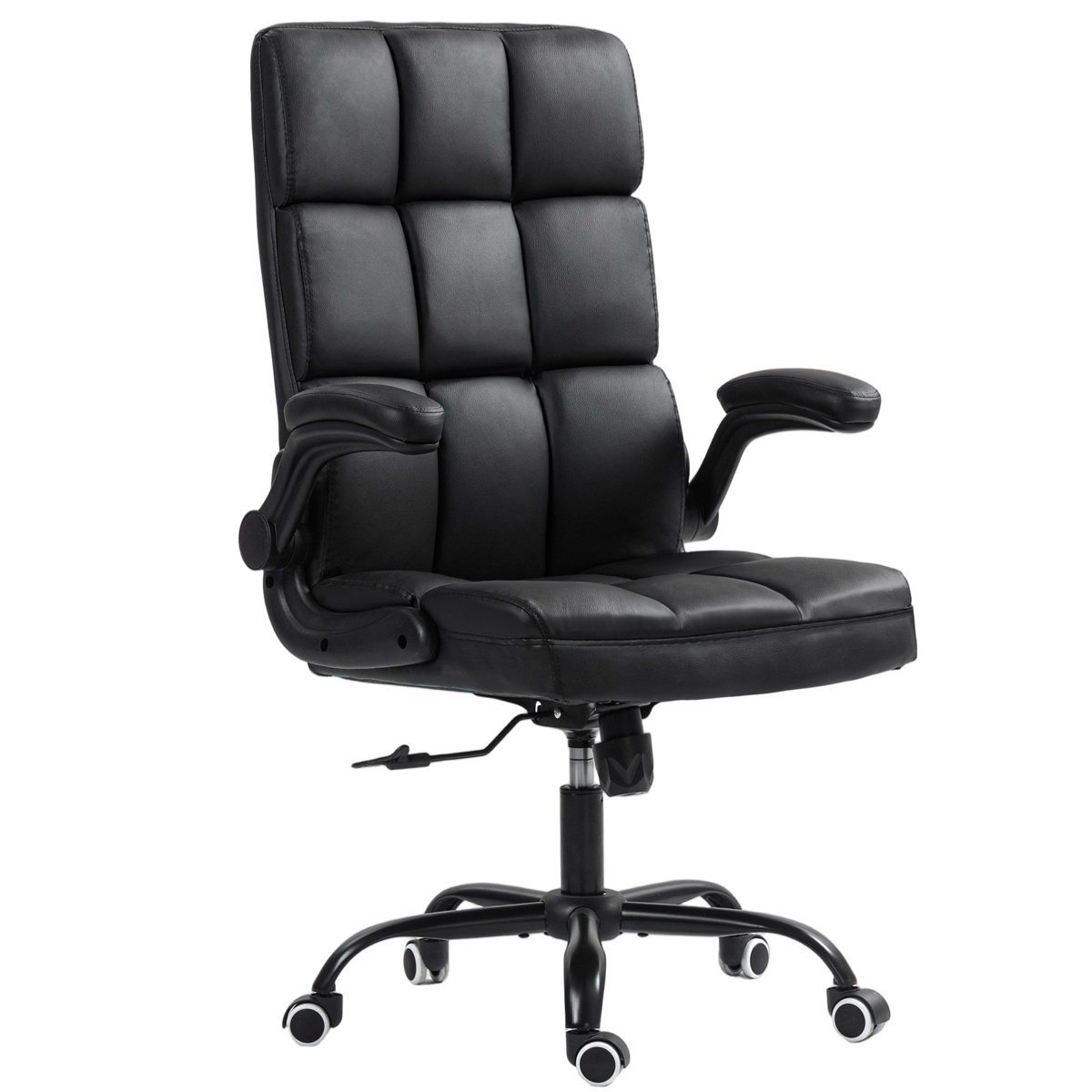 Leather Executive Chair High Back Adjustable Flip Up Arms Office Chair