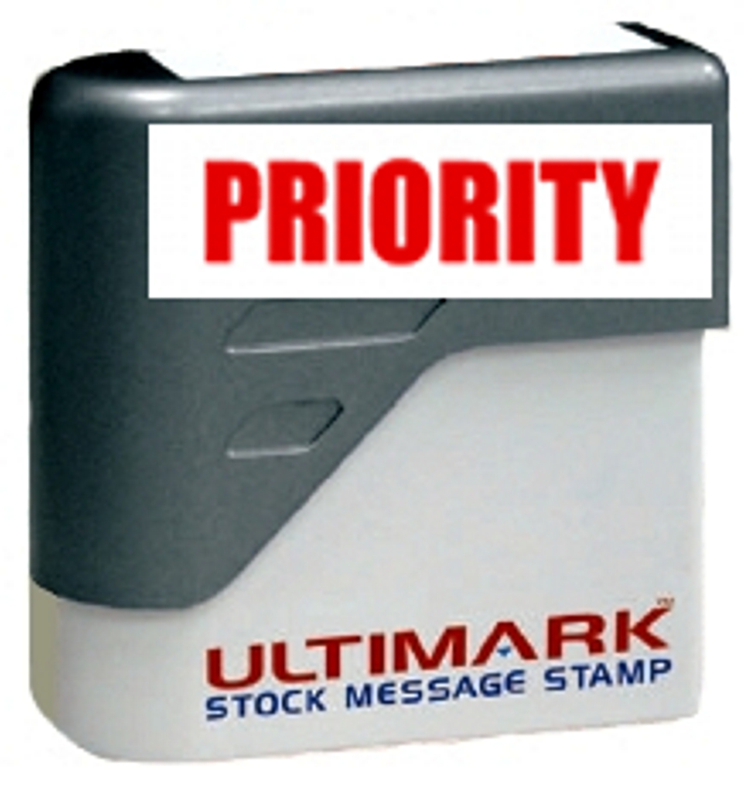 PRIORITY stamp text on Ultimark Pre-inked Message Stamp with Red Ink