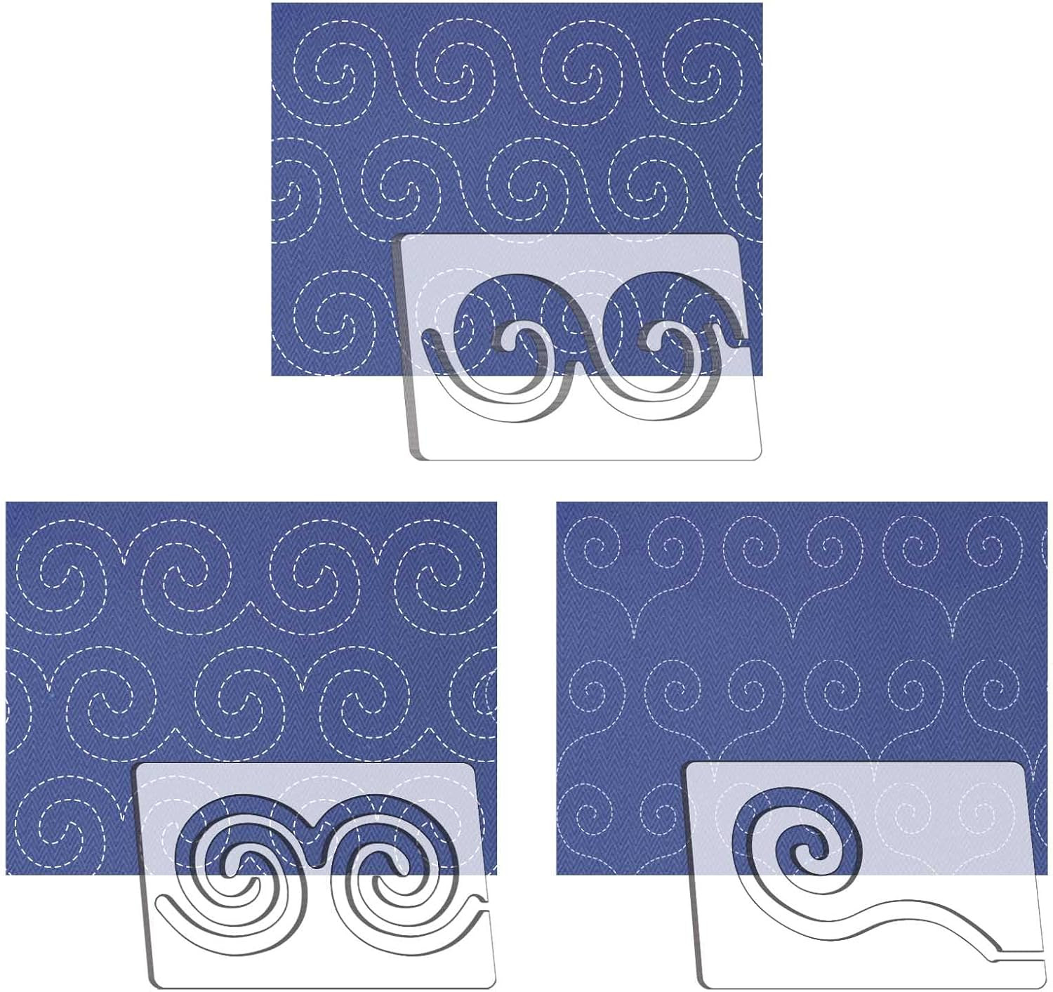 3PCS Free Motion Quilting Ruler Templates Whirlpool Design Sewing Craft Tool Kit