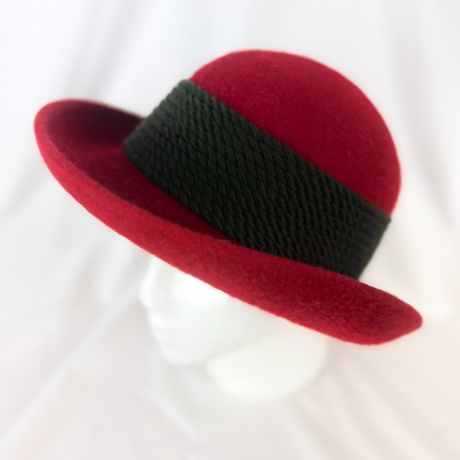 Irchle Red Wool Felt Womens Hat S Brown Cords 21in Around Excellent Octoberfest