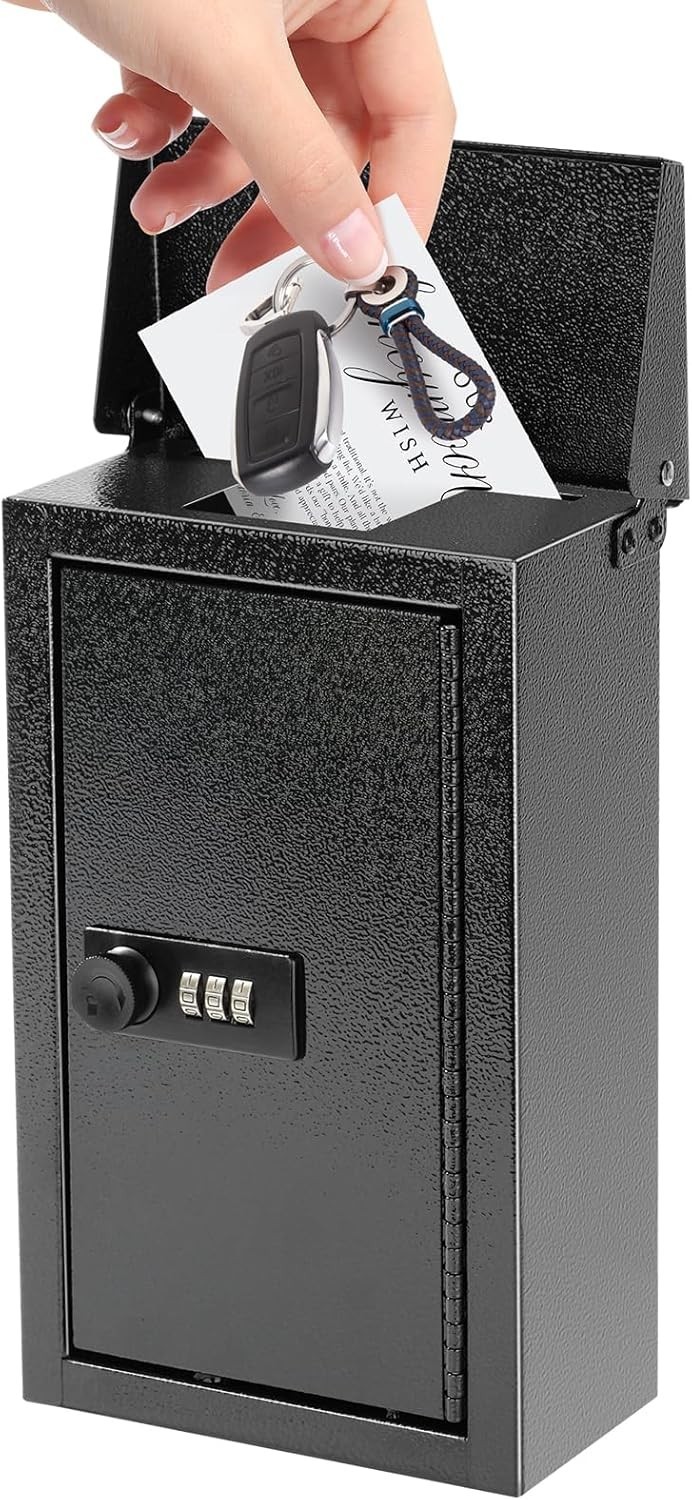 Buzon de Llaves Pared con Cerradura Metalico Negro 5.5 x 3 x 9.8 Pulgadas Seguro