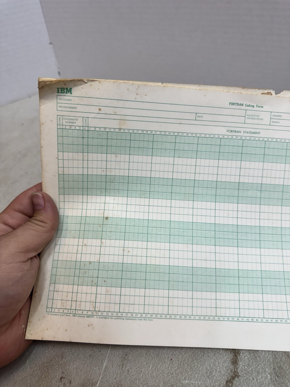 vintage ibm fortran coding form gx28-7327-6 u/m 050