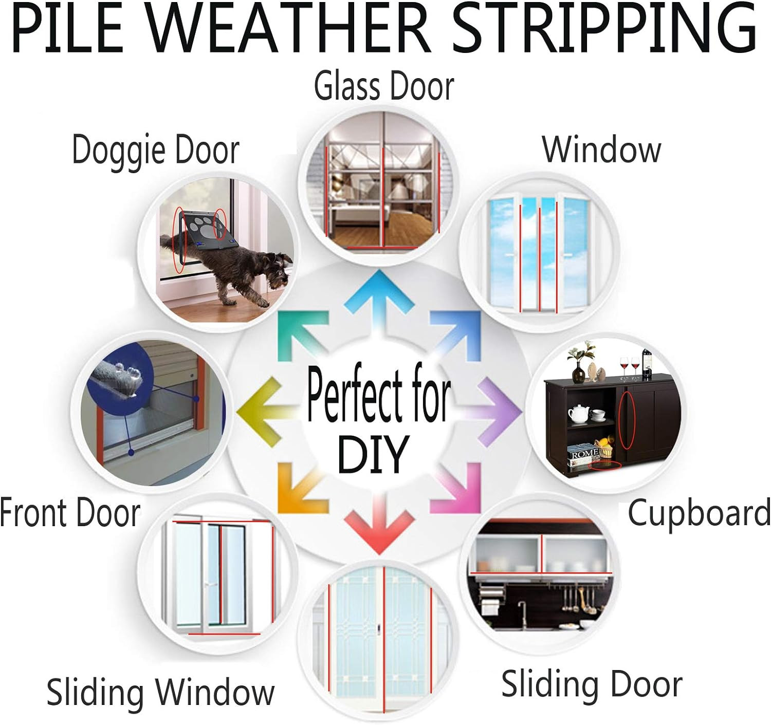 Felt Weather Stripping Door Seal Brush for Sliding Windows, Pile Self Adhesive W