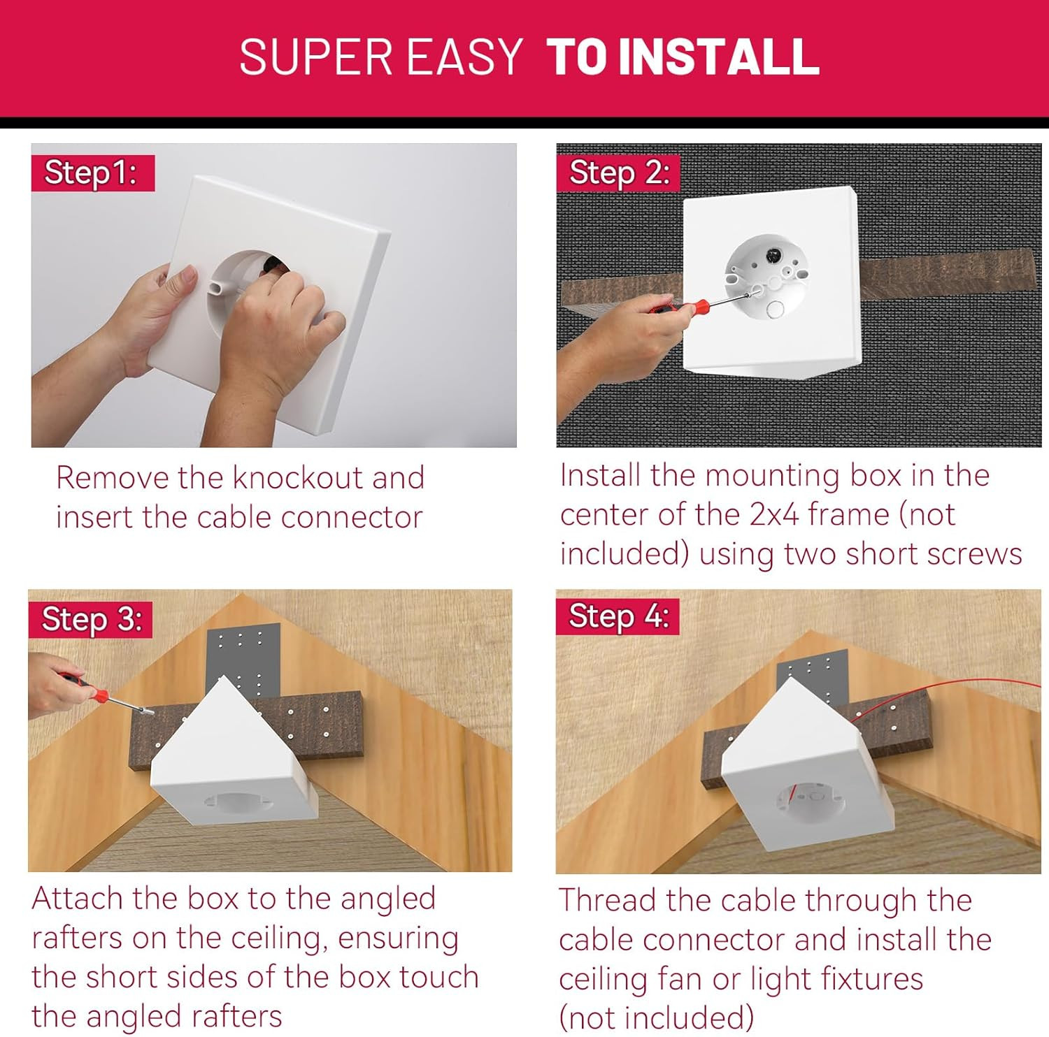 Ceiling Fan Angle Mount FB900-1 Cathedral Box Mounting Bracket Kit Fits Angles