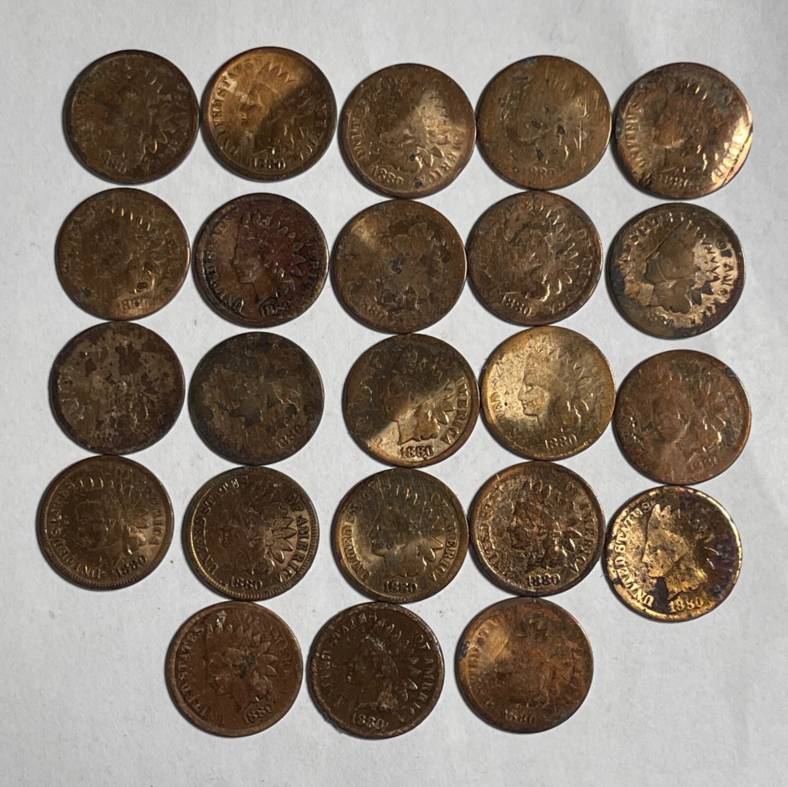 1880 Indian 1C (#1955) All 23 pcs Cleaned Obv. And Some with Other Issues.