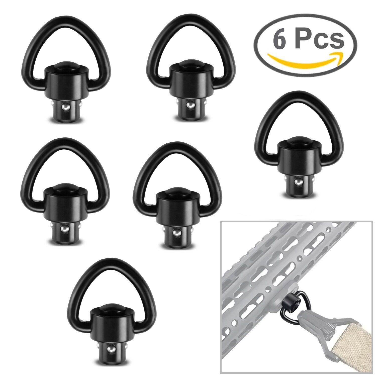6 PCS - Quick Detach QD D-Loop 1" Sling Swivels w/ Push Button Tapered