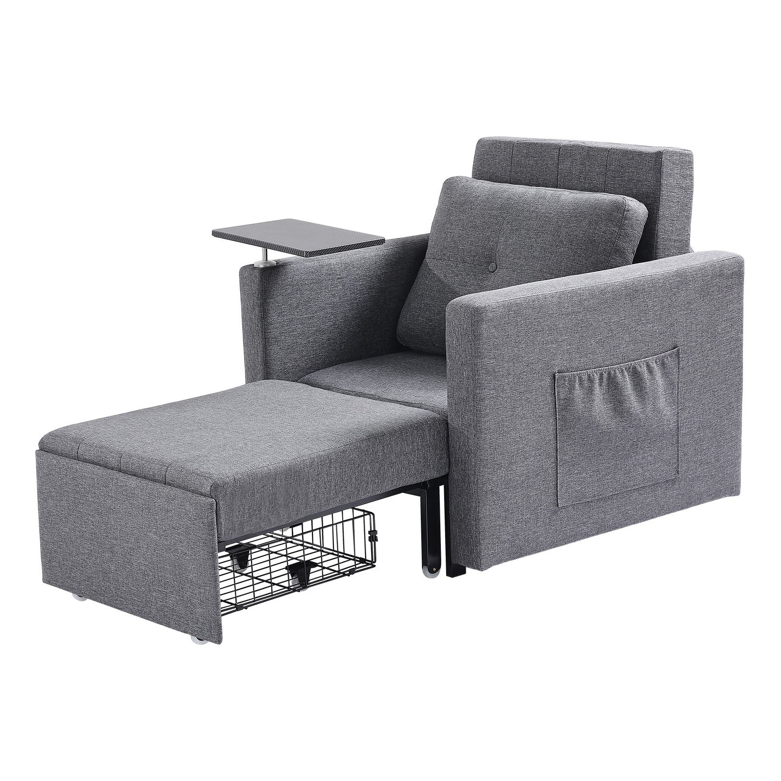 Convertible Sleeper Sofa Bed w/ Storage, Pillow, Desk, Wheels, Gray, 5-Position