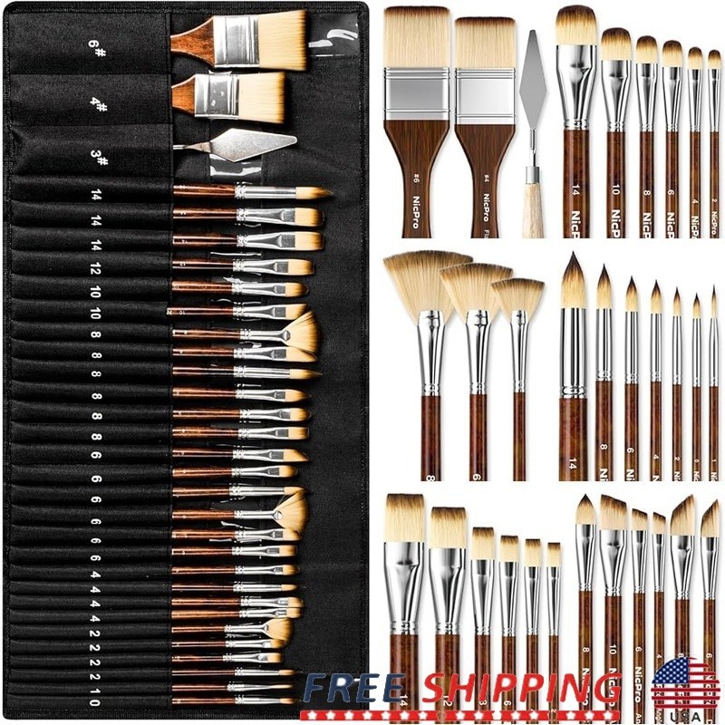 30 Piece Paint Brush Set Nylon Brushes Acrylic Oil Watercolor Painting New