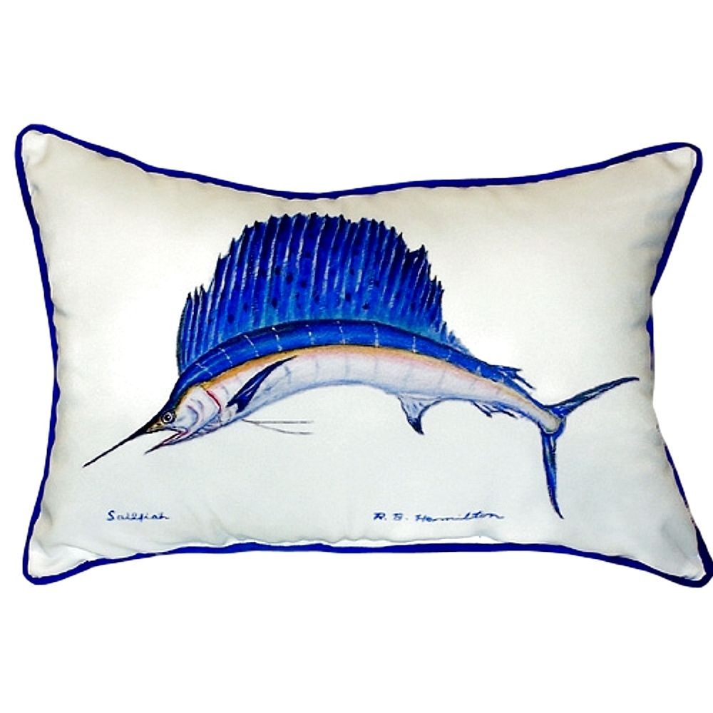 Pair of Betsy Drake Sailfish Large Indoor Outdoor Pillows 15 Inch x 22 Inch
