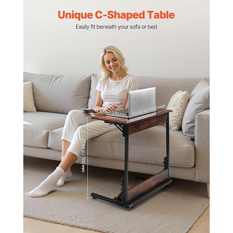 Foldable C Shaped Side Table Space Saving Portable End Stand Adjustable Legs New