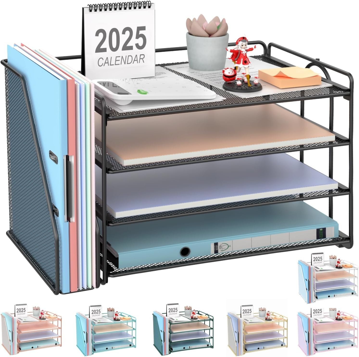 4-Tier Paper Organizer with Magazine Holder, Desk Organizers and Accessories, De