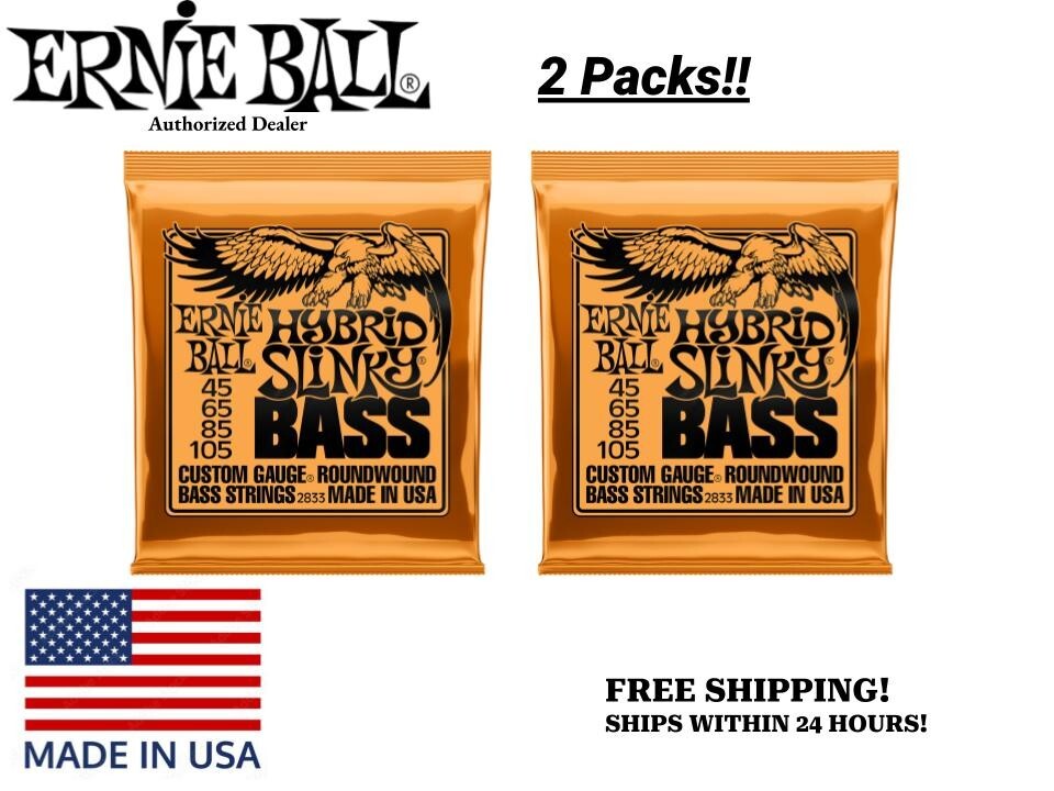 **2 SETS ERNIE BALL HYBRID SLINKY ELECTRIC BASS GUITAR STRINGS 2833 45-105**