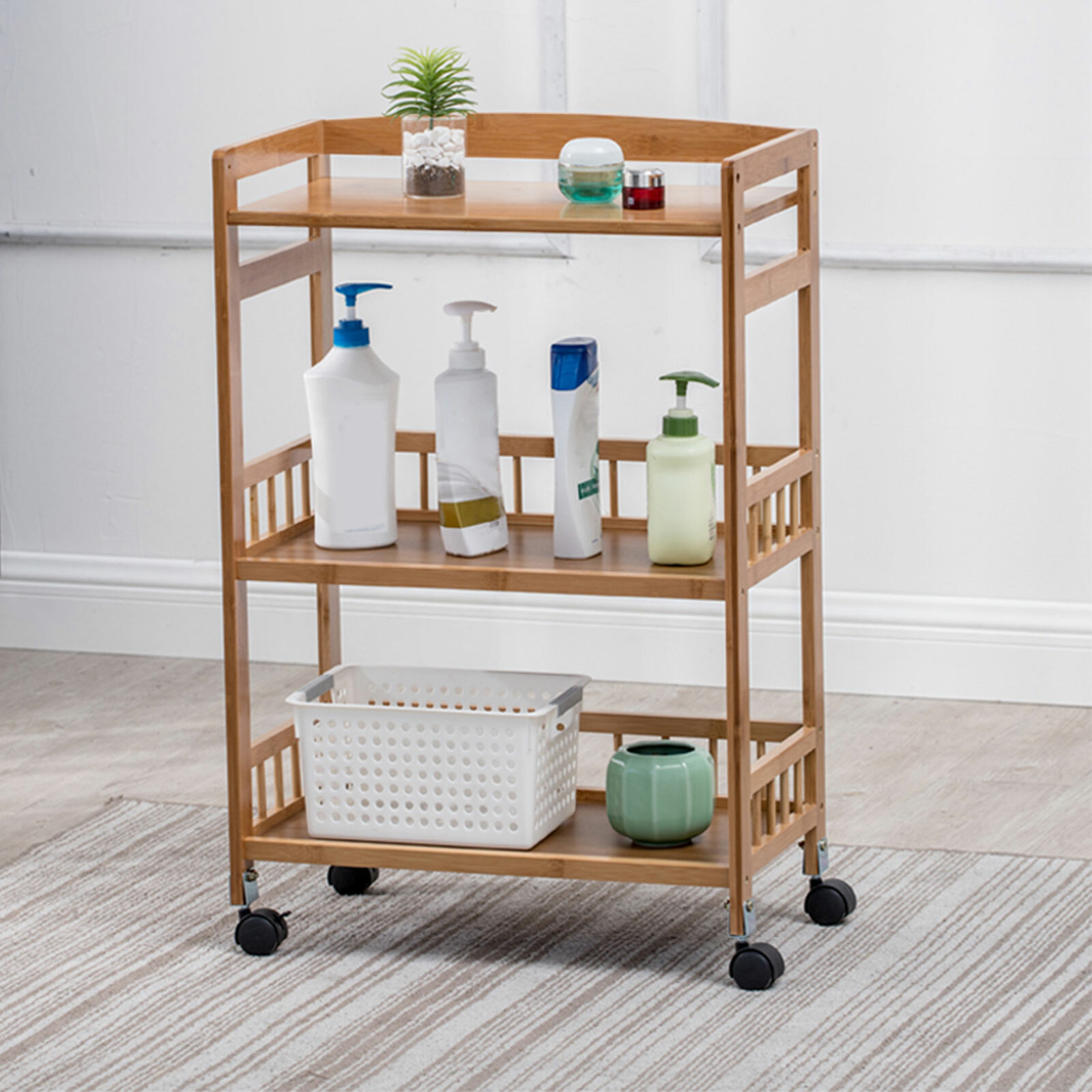3 Tier Kitchen Serving Cart Bar Food Storage Organizer Rack Home Bamboo Trolley
