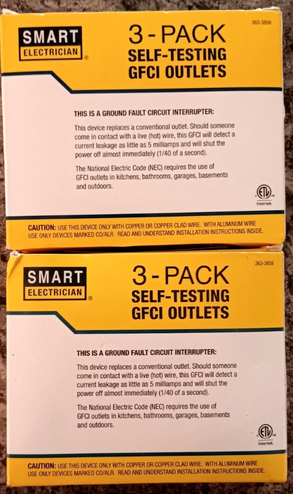 TWO SMART ELECTRICIAN 3-PACK SELF-TESTING GFCI OUTLETS 15 & 20 AMP